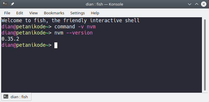 Versi NVM yang terinstall