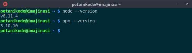 Versi nodejs dan npm