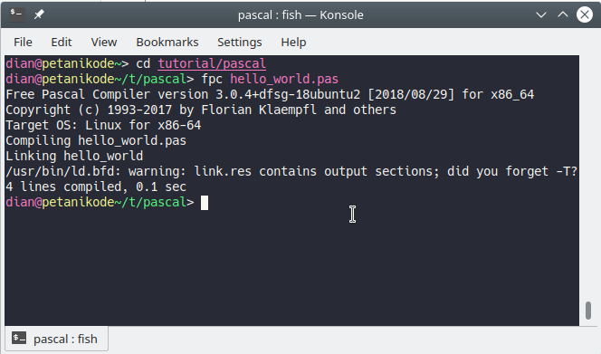 Eksekusi program pascal di Linux