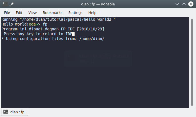 Hasil eksekusi program dengan FP IDE