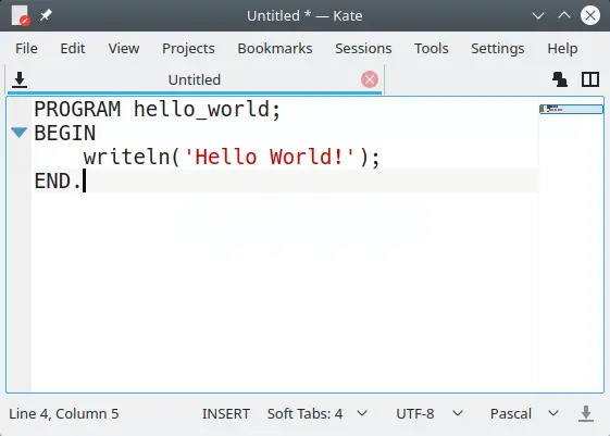 Kode Pascal dengan Kate