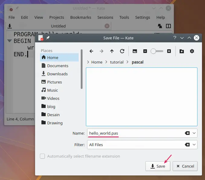 Simpan Program Pascal