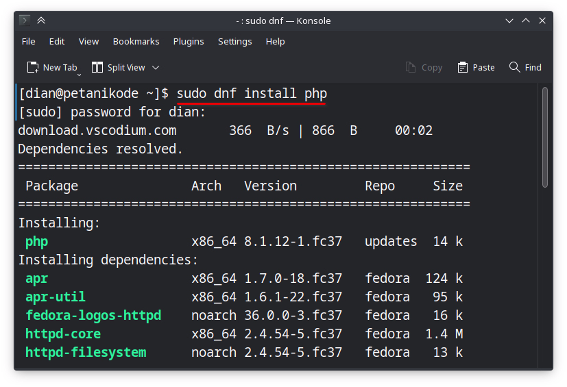 Install PHP di Fedora