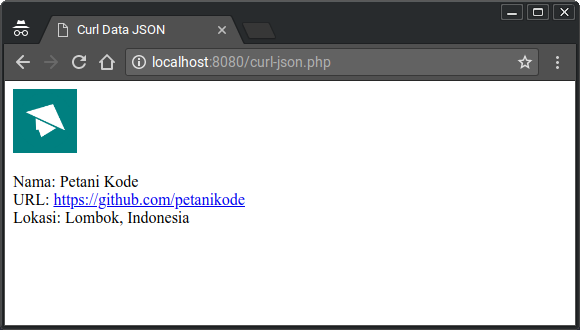 Contoh Hasil CURL JSON ditampilkan dalam HTML
