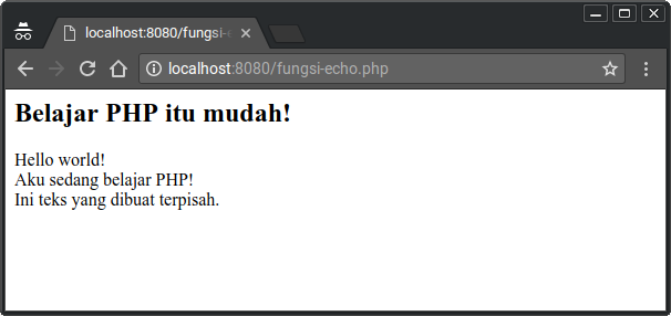 Hasil output dengan fungsi echo