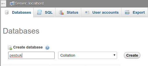 Membuat Database Baru di PHPmyadmin