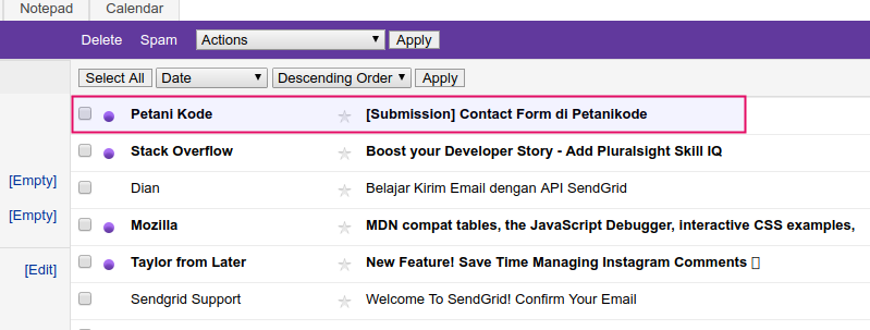 Kirim email melalui contact form