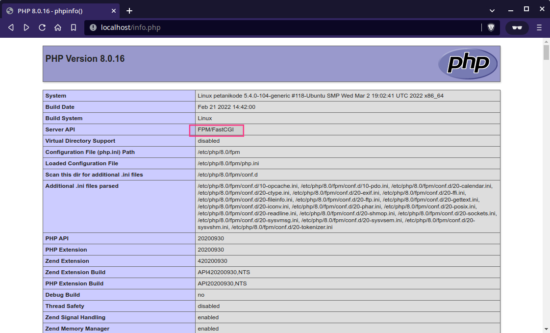 php info fastcgi