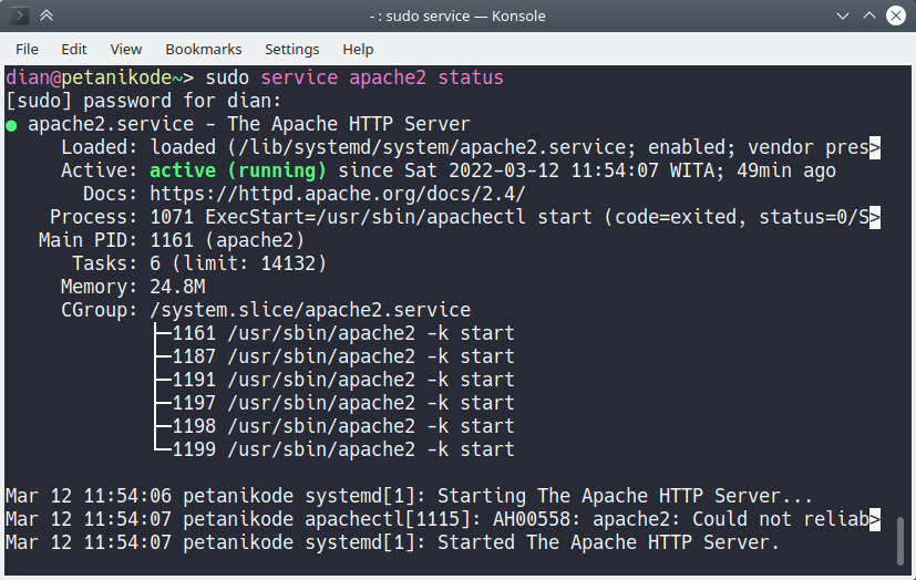 status service apache2