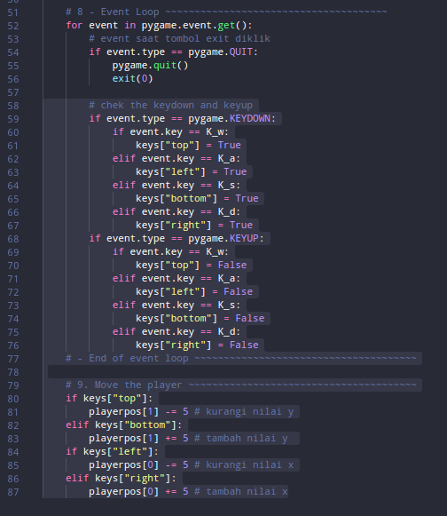 Kode untuk event key
