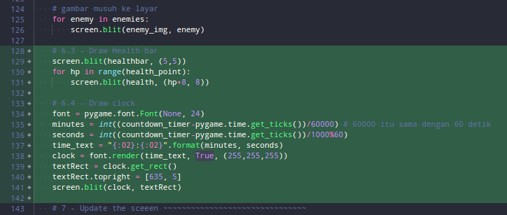 Kode untuk menggambar health bar dan timer