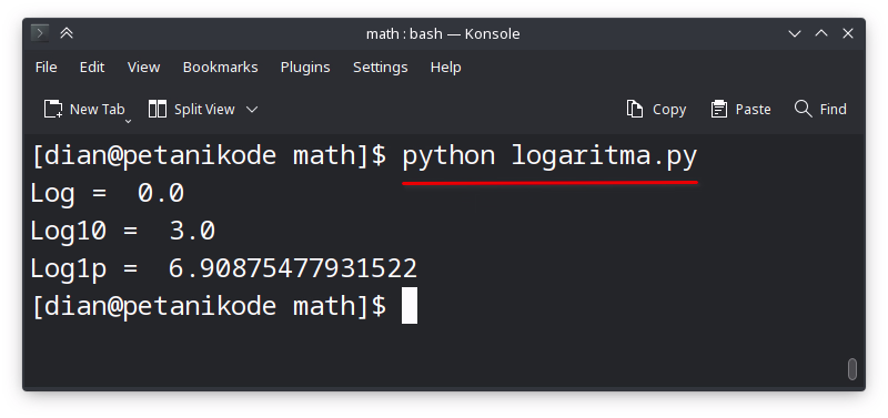 Contoh fungsi logaritma di Python