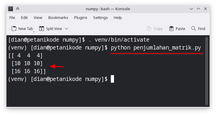 Operasi penjumlahan matriks di python