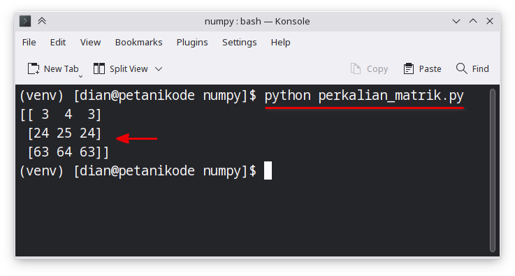 Operasi perkalian matriks di Python