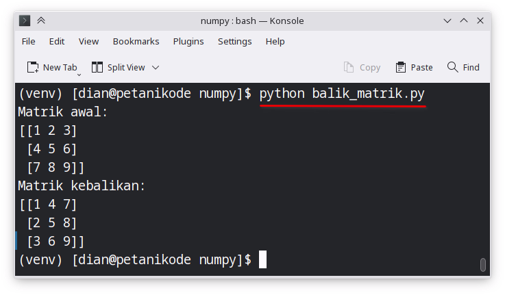Transpose matriks di Numpy