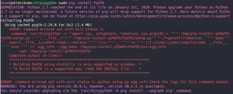 install pygtk ubuntu error