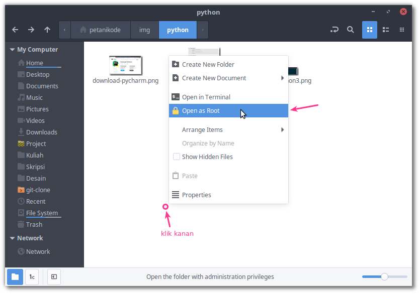 Buka file manager sebagai root