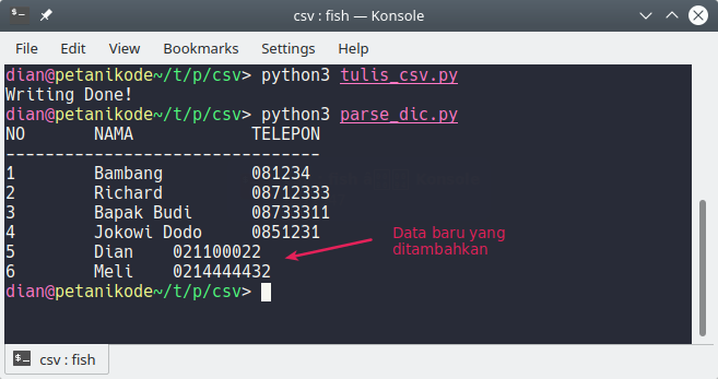 Menulis data ke CSV
