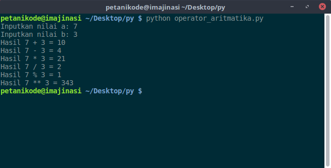 Hasil program operator aritmatika