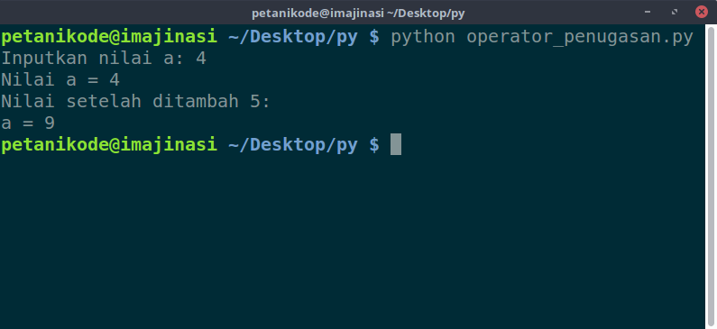 Hasil program operator penugasan