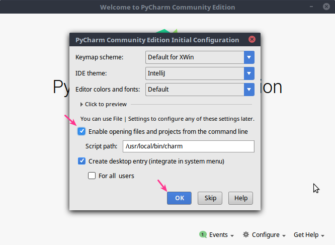 Jendela welcome pycharm
