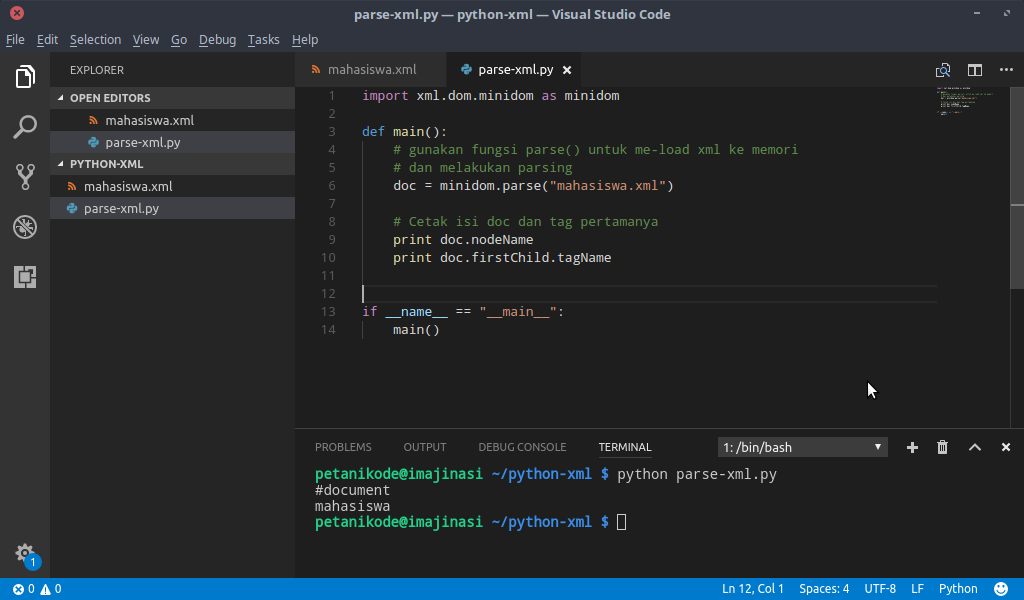 Hasil eksekusi program Python XML