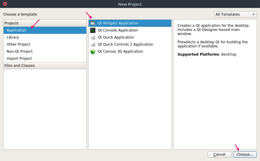 Memilih Jenis Proyek Qt