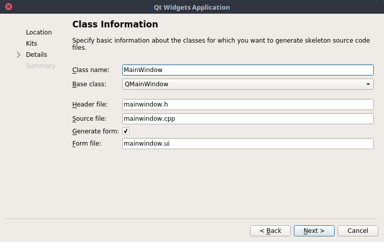Menentukan nama file dan class Qt