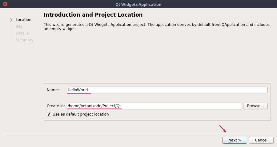 Nama Proyek Qt dan Lokasi Penyimpanannya