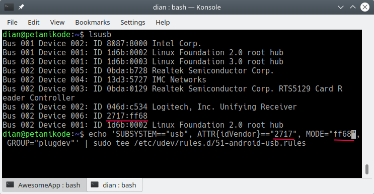 Mendaftarkan ID Vendor dan ID Device