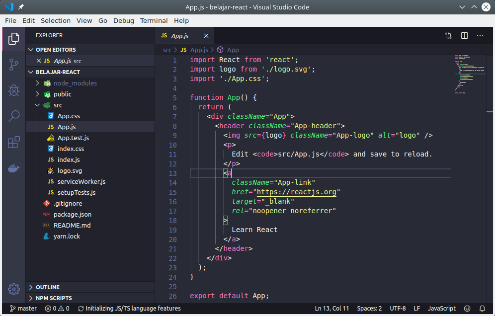 Proyek reactjs di VS Code