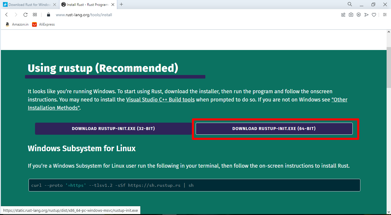 Download Rustup untuk Windows