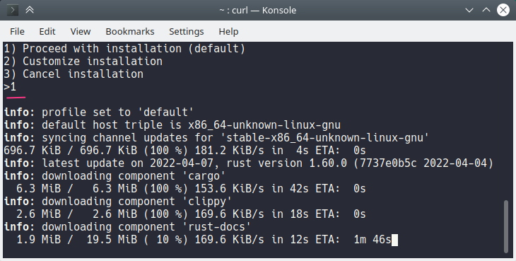 rust install in progress