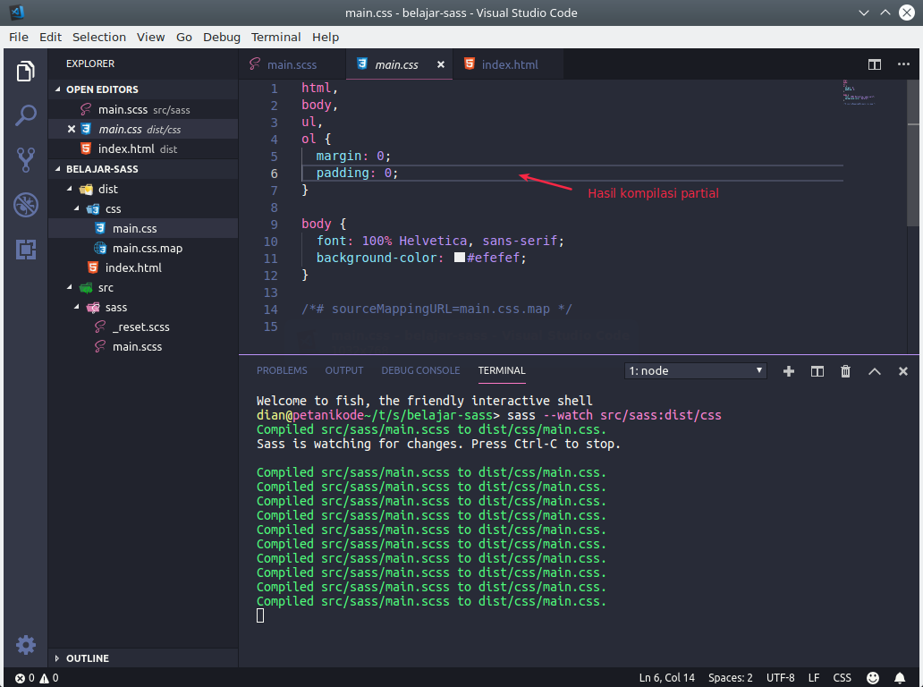 Hasil kompilasi Partials Sass