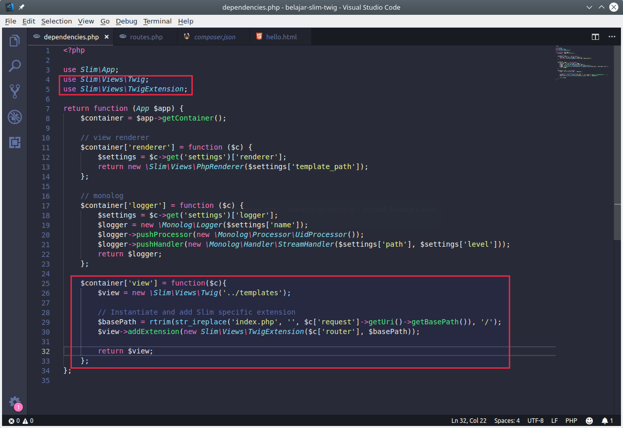 Container Twig pada Slim