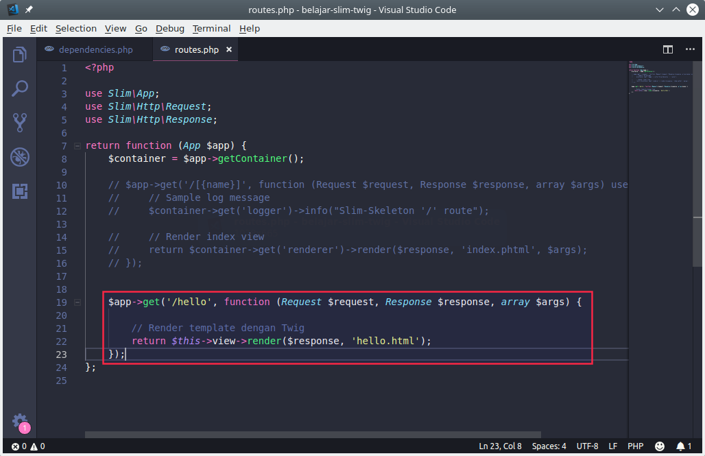 Membuat route di Slim