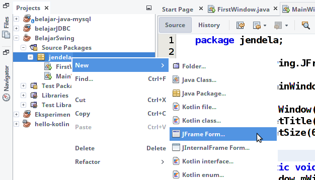Membuat JFrame Form baru
