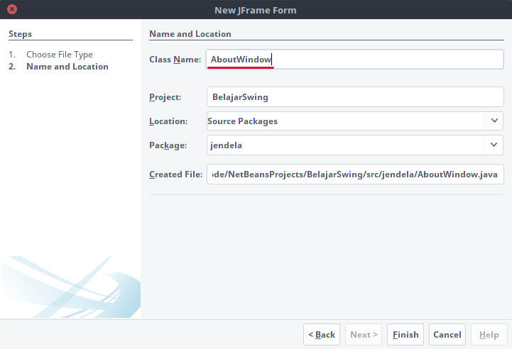 Memberikan nama JFrame Form