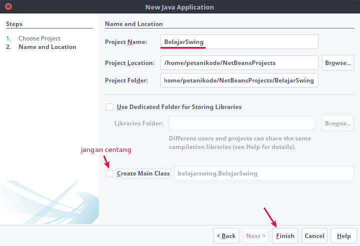 Memberikan nama proyek Java