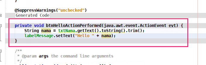 Method untuk menangani klik