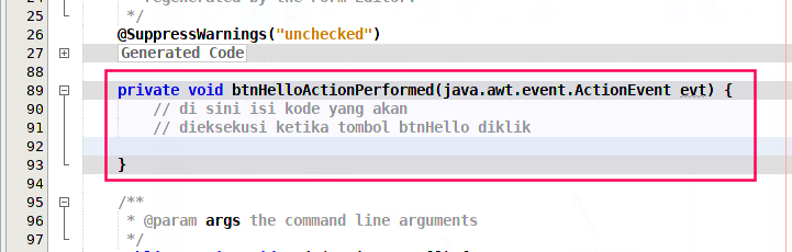 Method untuk menangani klik
