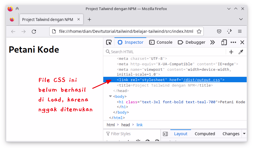 CSS Tailwind belum di-load