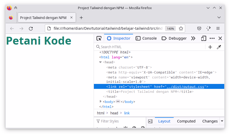 Hasil output project tailwind dengan npm