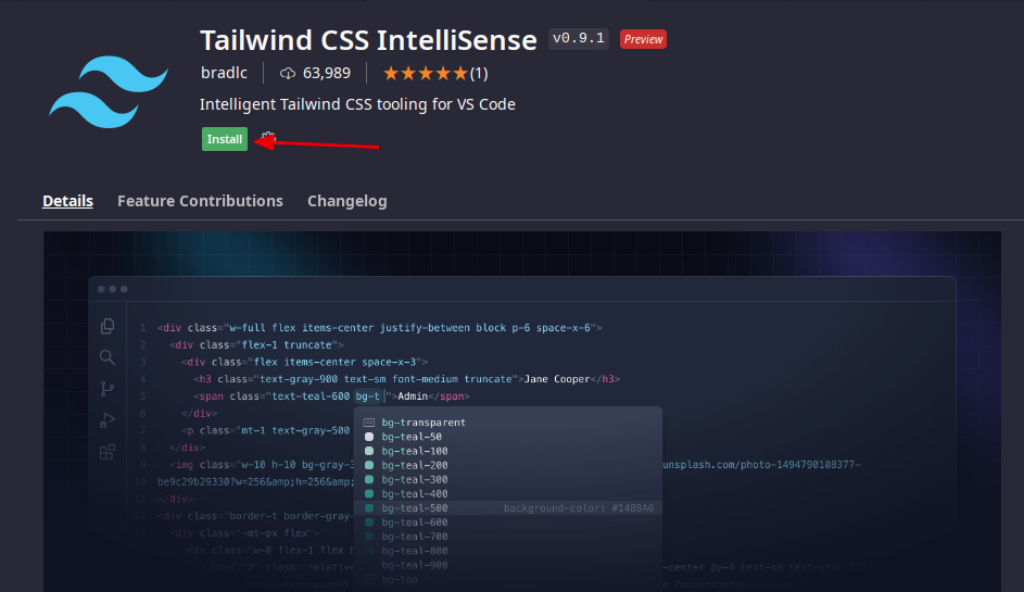 Tailwind Intellisense