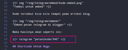 Shortcode telegram di Hugo