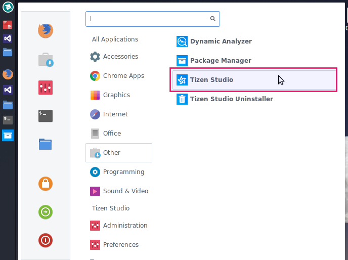 Tizen Studio di Menu