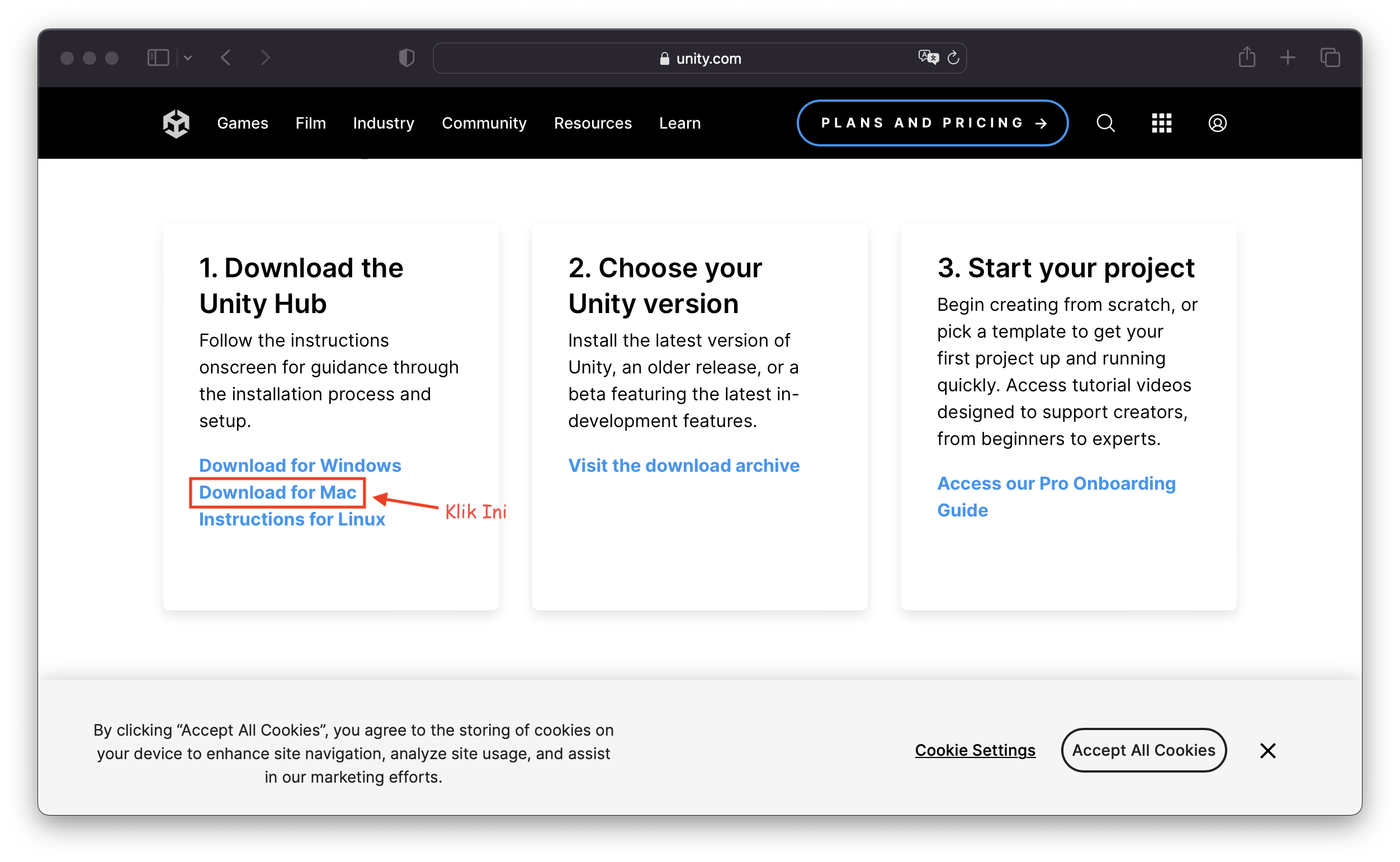 Download Unity Hub di website resmi