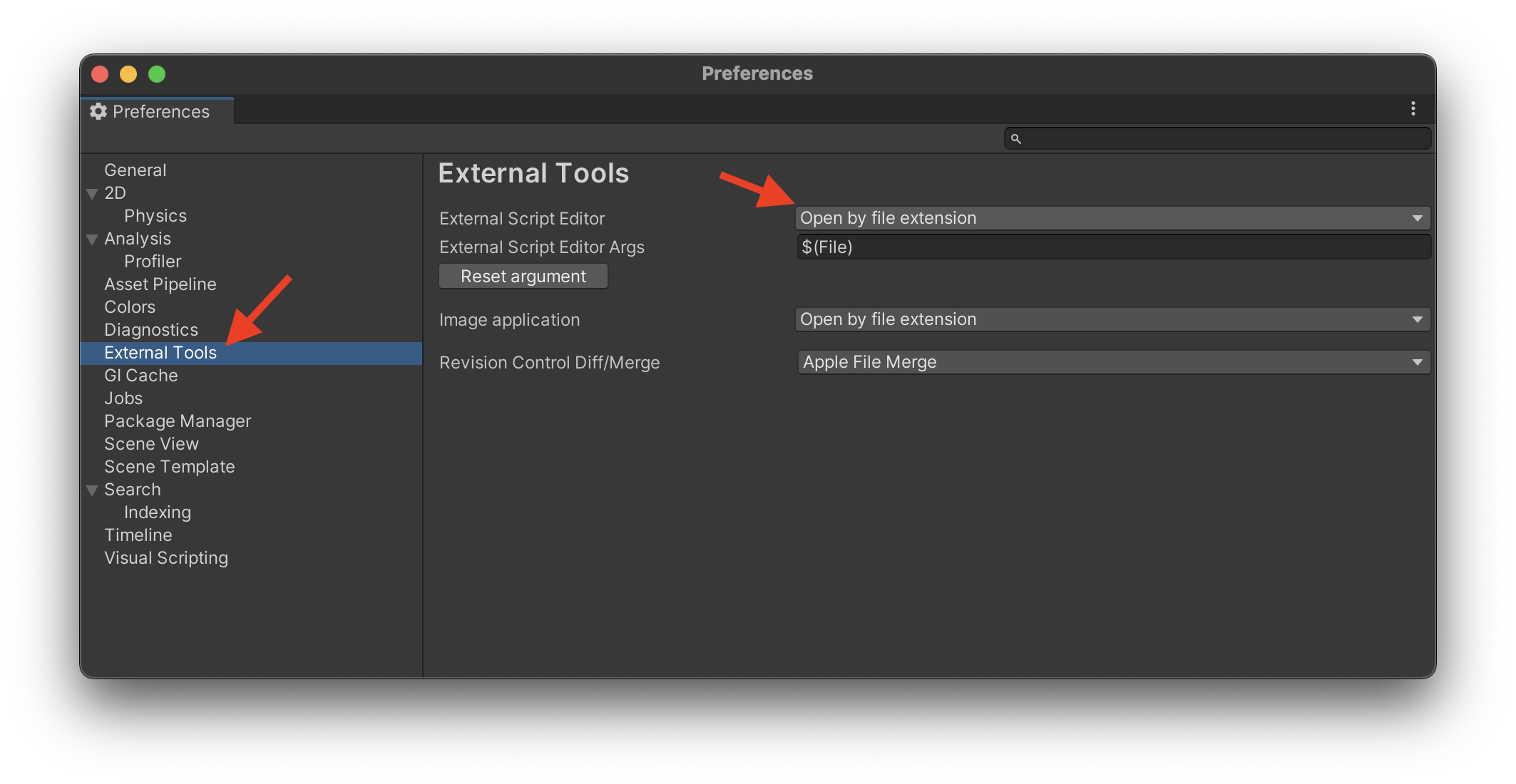 Setting eksternal tools Unity