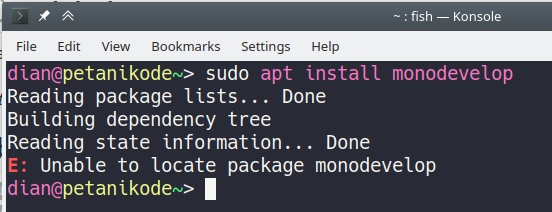 Paket monodevelop tidak ditemukan