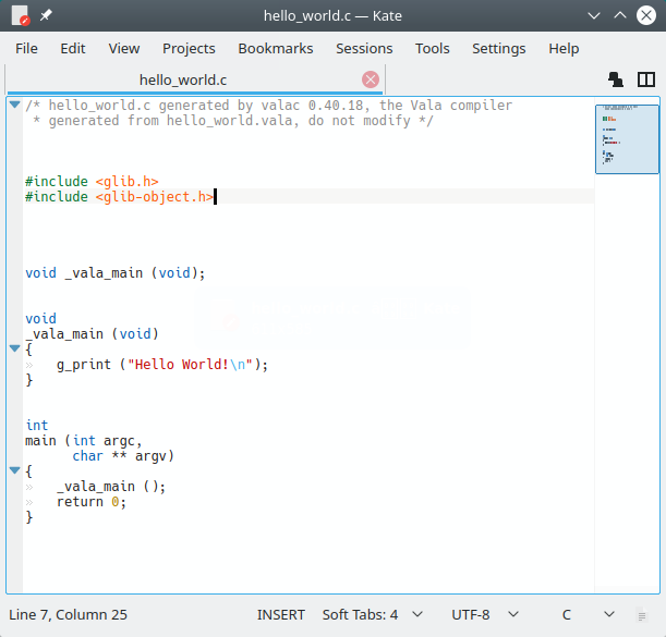 Kode program c dari Vala
